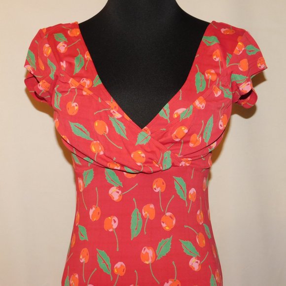 Free People Crossover Red Cherries Dress Size Medium - Picture 2 of 8